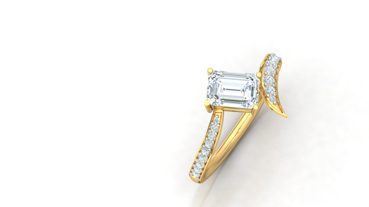 Elegant Baguette Solitaire Diamond Ring with Side Accents