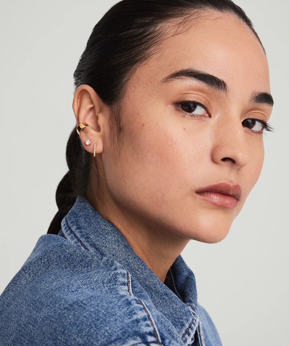 Yellow Gold Pave Diamond Mini Huggie Hoop Earrings