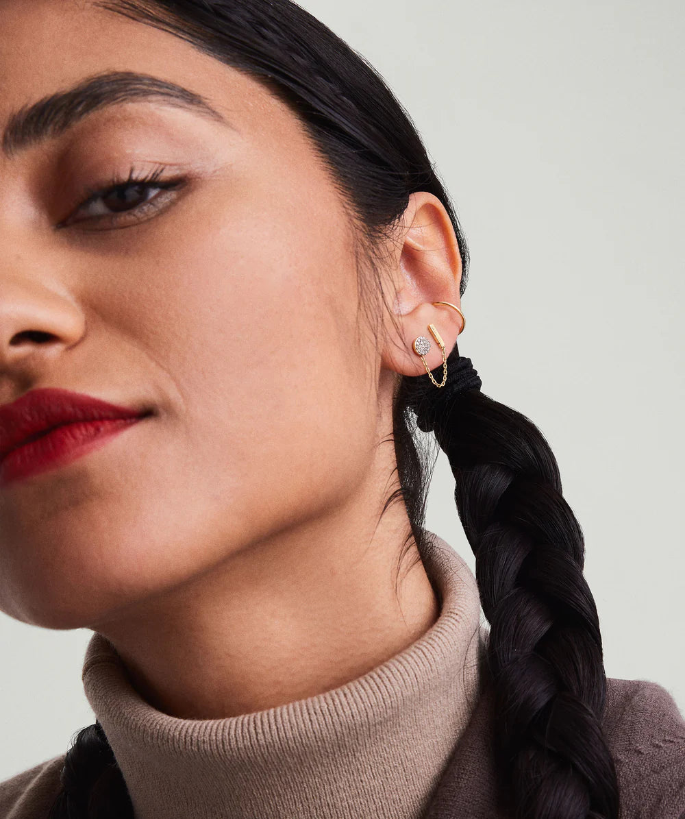 Yellow Gold T-Bar and Chain Threader Earring