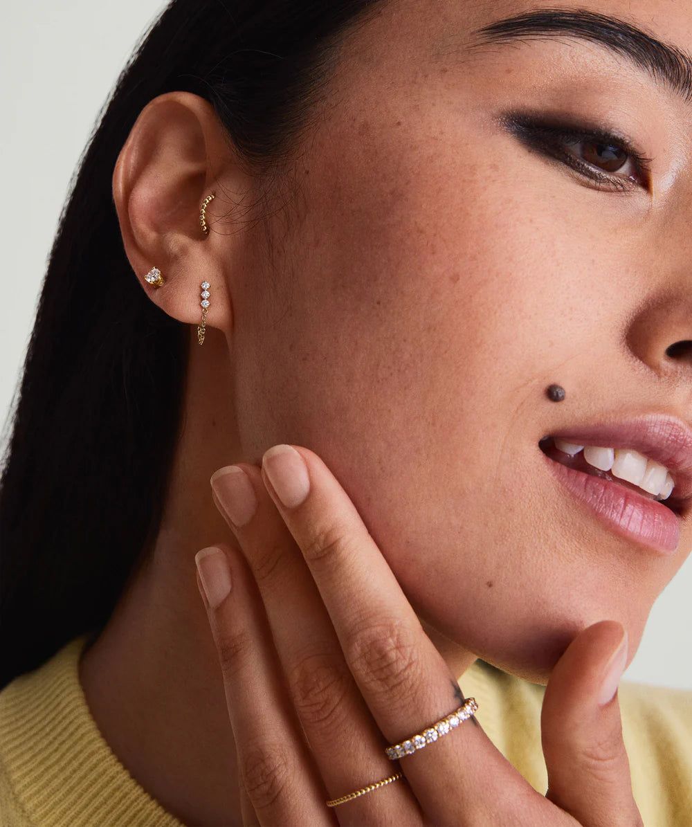 Yellow Gold and Diamond Dangle Earring with Chain