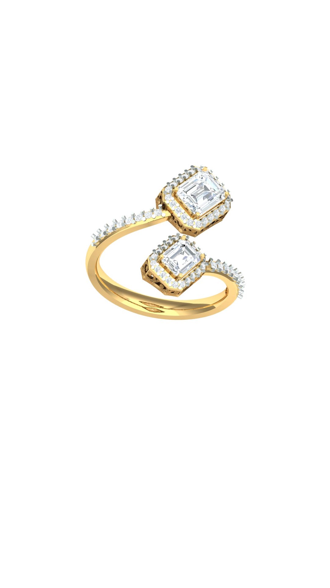 Hexagon Double-Head Halo CVD Diamond Ring