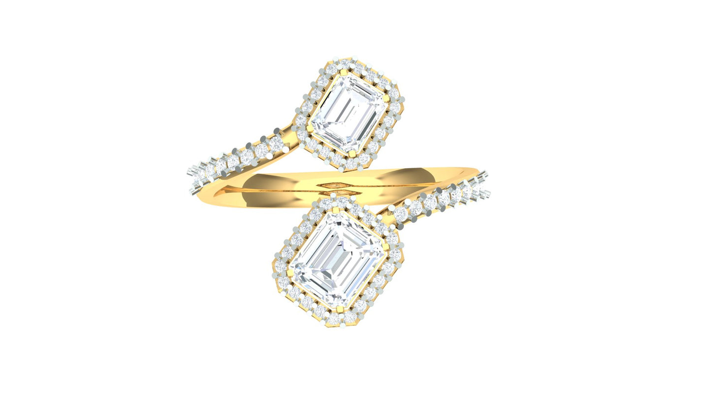 Hexagon Double-Head Halo CVD Diamond Ring