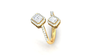 Hexagon Double-Head Halo CVD Diamond Ring