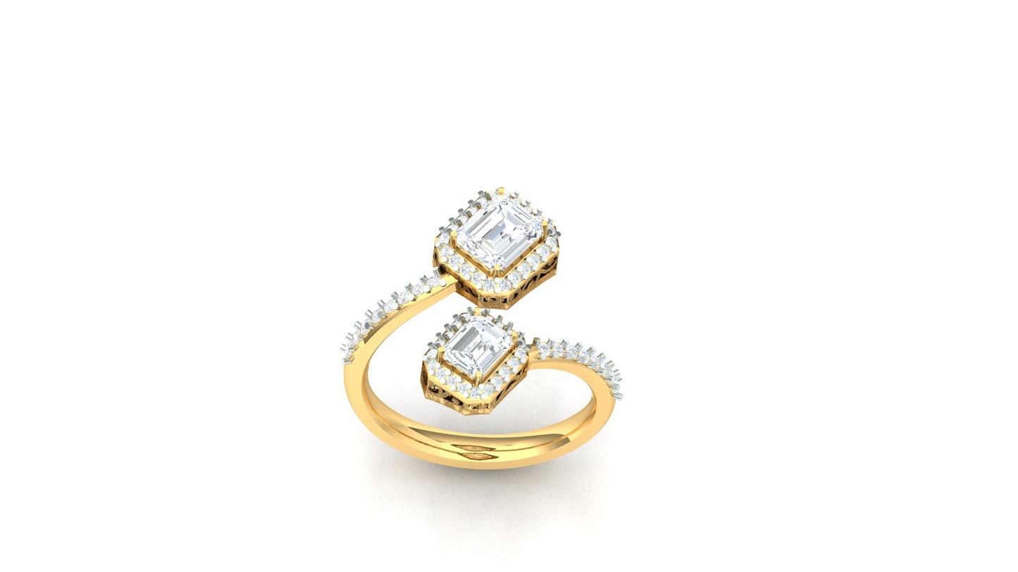 Hexagon Double-Head Halo CVD Diamond Ring
