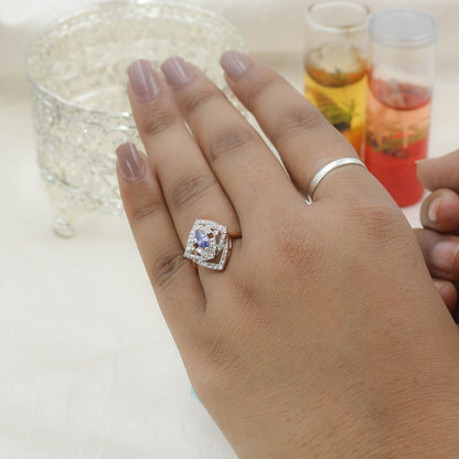 Diamond & Blue Colorstone Marquise Halo Ring