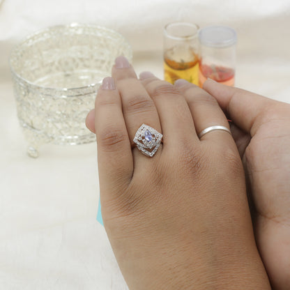 Diamond & Blue Colorstone Marquise Halo Ring