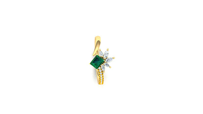 Yellow Gold Emerald CVD and Diamond Flower Cluster Ring