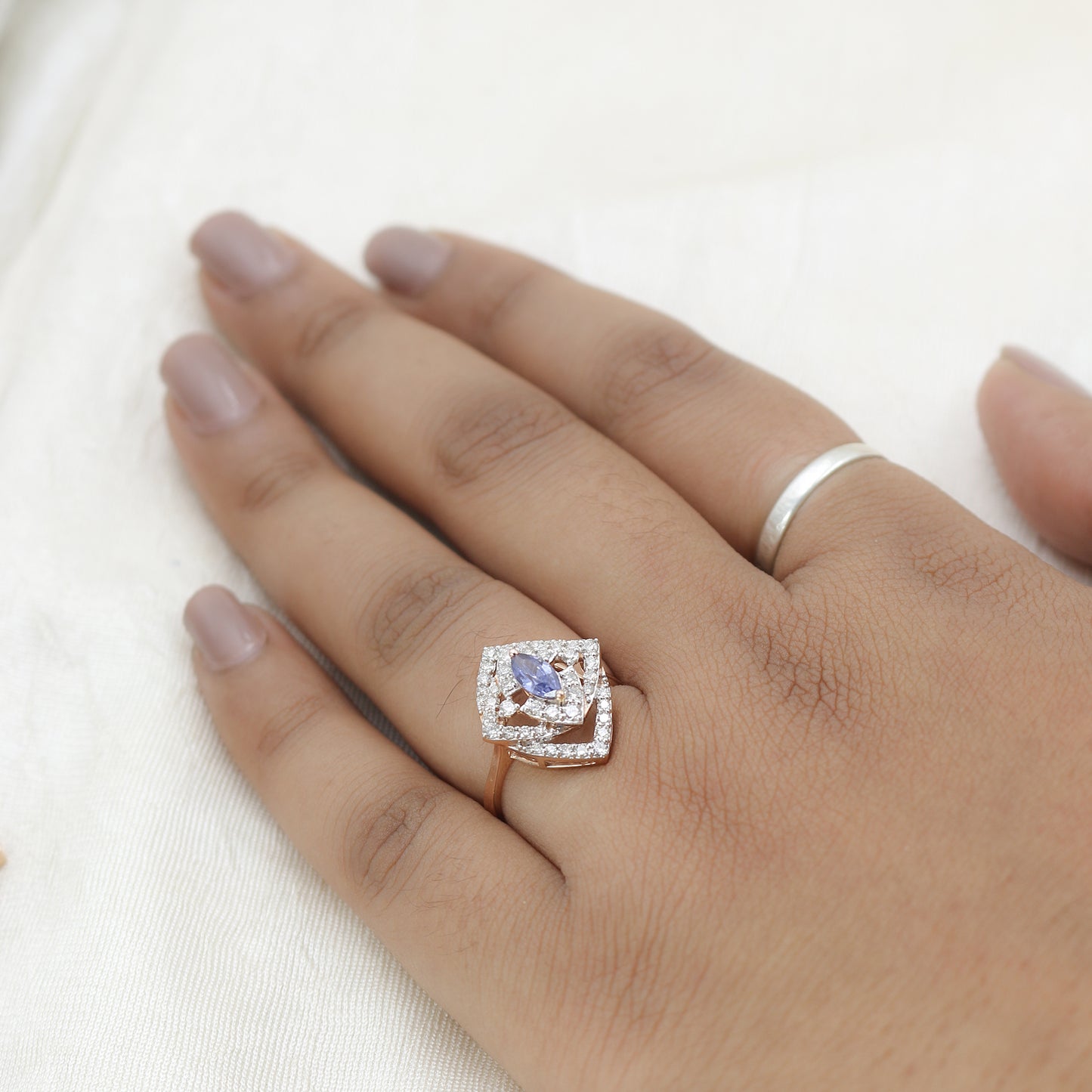 Diamond & Blue Colorstone Marquise Halo Ring