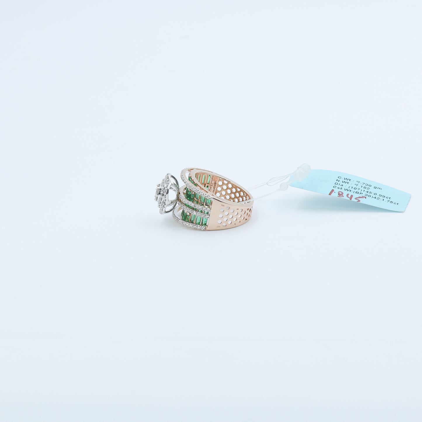 Diamond & Green Colorstone Wide Band Statement Ring