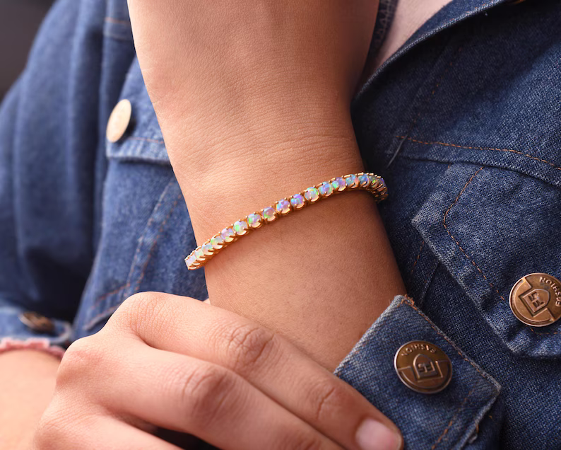 Opal Tennis Gold Bracelet – 4.2ct 4mm Opal Fine Jewelry - Anirudh Jewels