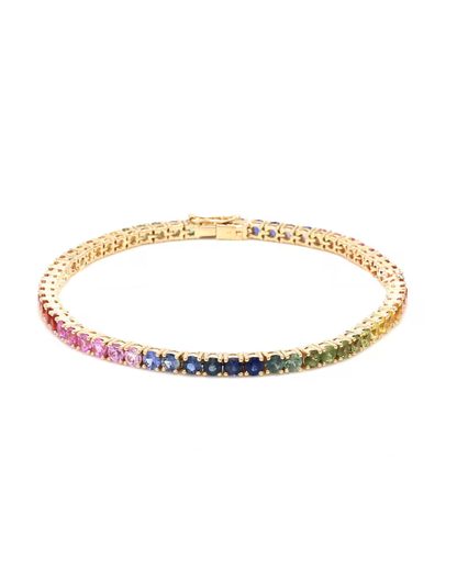 Multi Sapphire Tennis Gold Bracelet – 7.5ct Rainbow Sapphire 7 Inch Bracelet - Anirudh Jewels