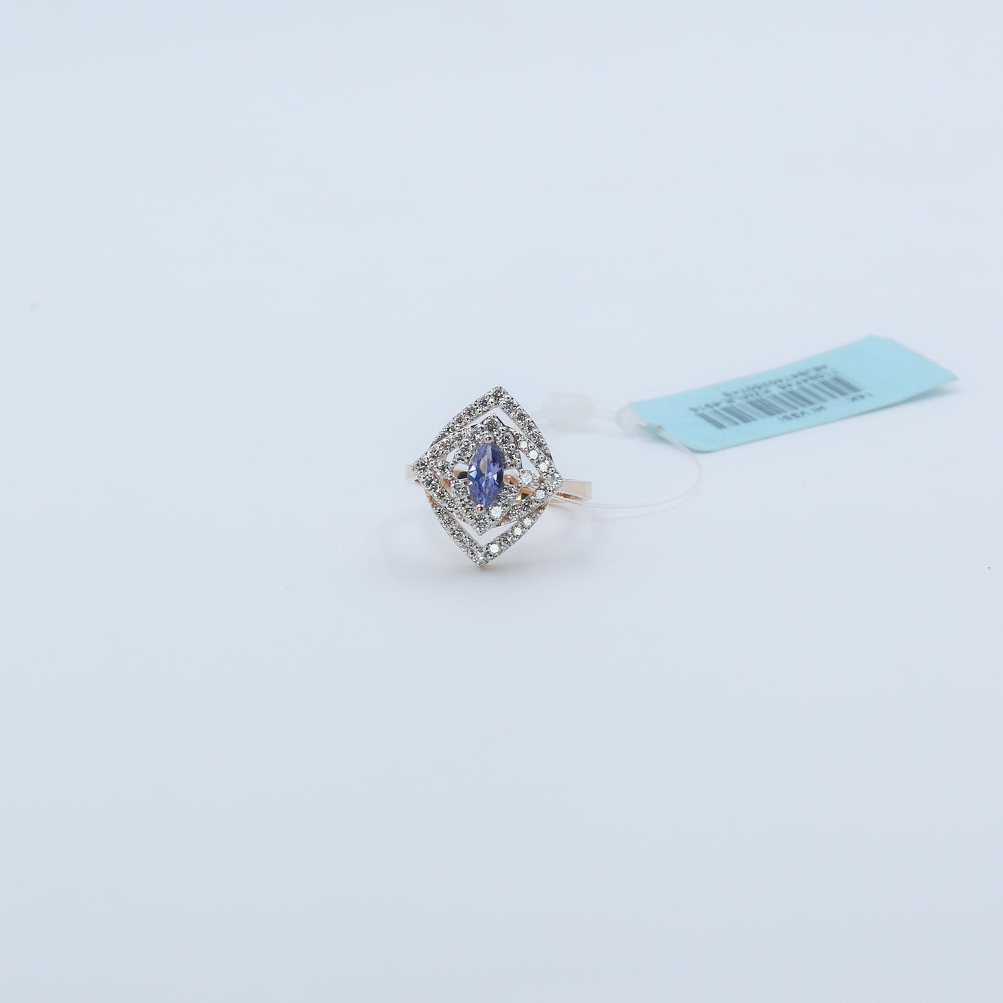 Diamond & Blue Colorstone Marquise Halo Ring
