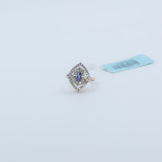 Diamond & Blue Colorstone Marquise Halo Ring