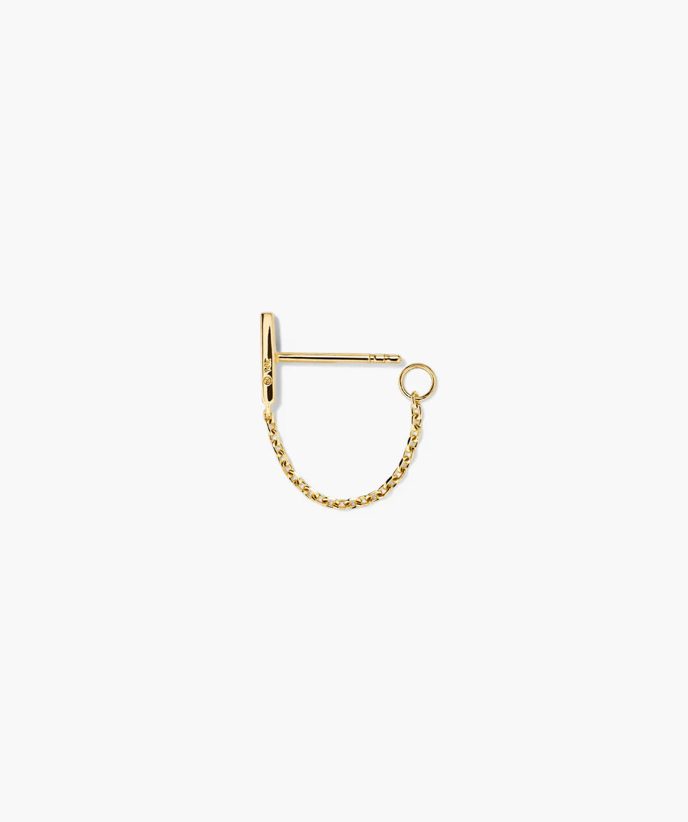 Yellow Gold T-Bar and Chain Threader Earring