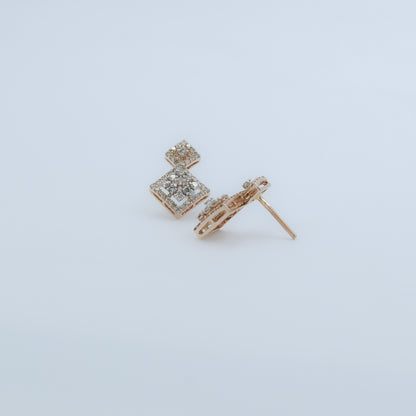 Diamond Geometric Drop Stud Earrings