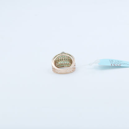 Diamond & Green Colorstone Wide Band Statement Ring