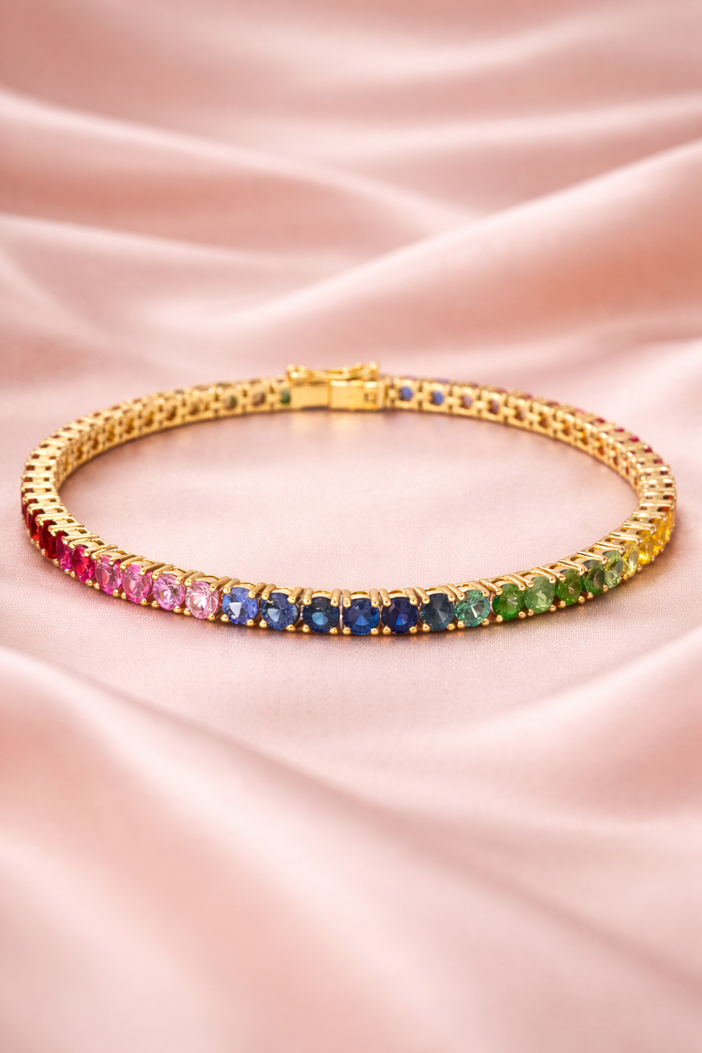 Multi Sapphire Tennis Gold Bracelet – 7.5ct Rainbow Sapphire 7 Inch Bracelet - Anirudh Jewels