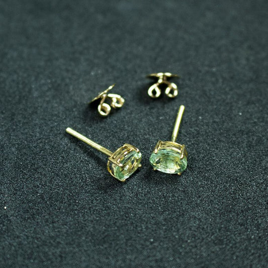 Yellow Gold Bezel-Set Tourmaline Stud Earrings - Anirudh Jewels