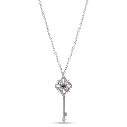 White Gold Diamond Key Pendant Necklace