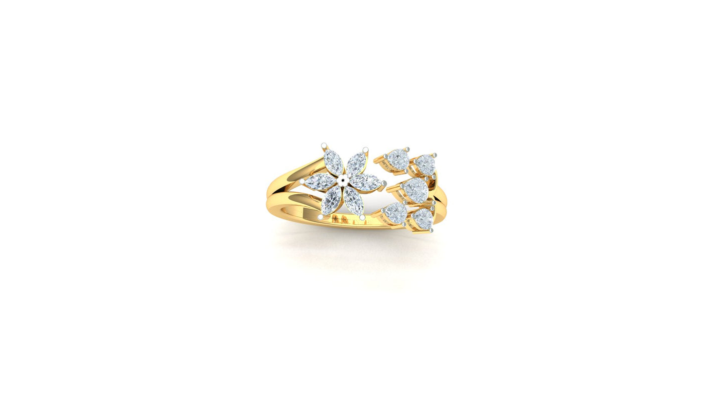 Yellow Gold Multi-Kite Diamond Cluster Statement Ring