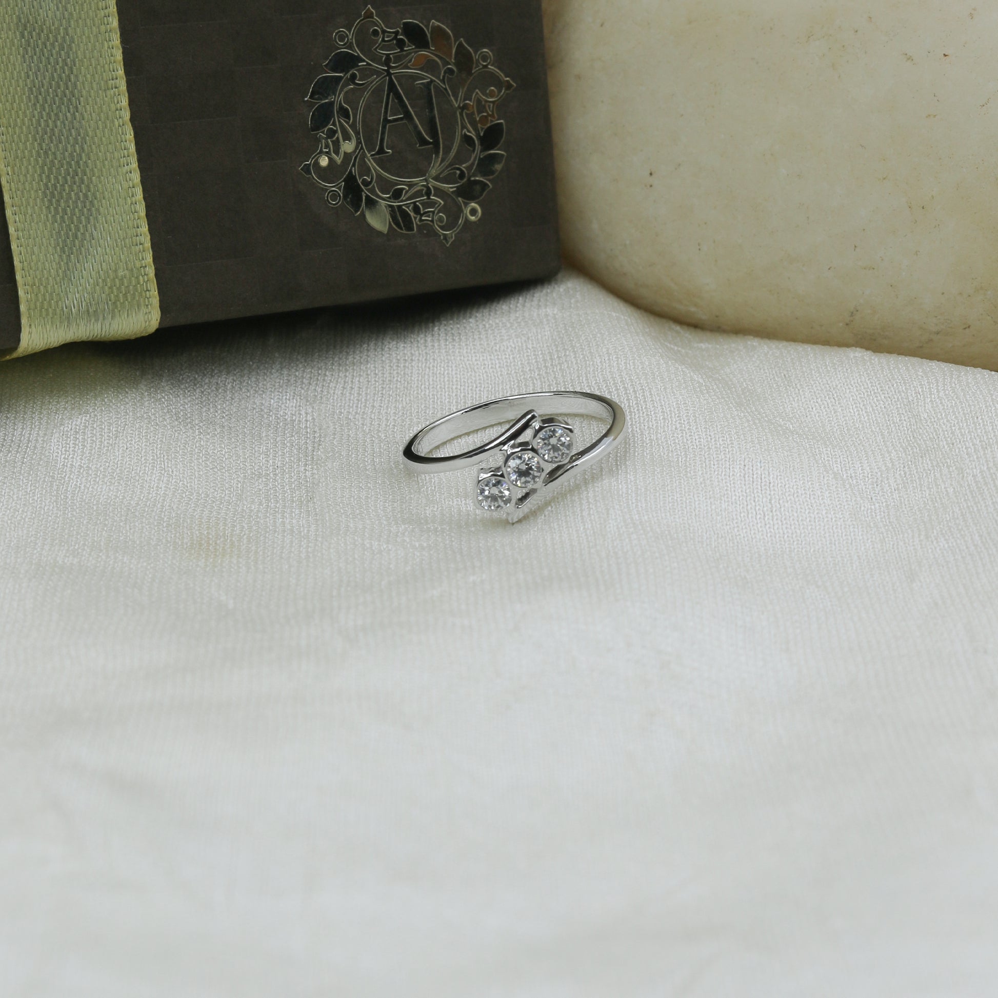 Three Stone Diamond Twist Gold Ring for Women – Elegant Designer Statement Ring - Anirudh Jewels