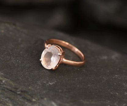 Rose Gold Oversized Rose Quartz Solitaire Ring