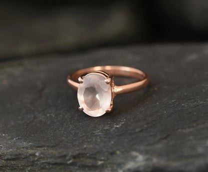 Rose Gold Oversized Rose Quartz Solitaire Ring