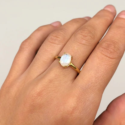 Yellow Gold Bezel-Set Moonstone Open Ring