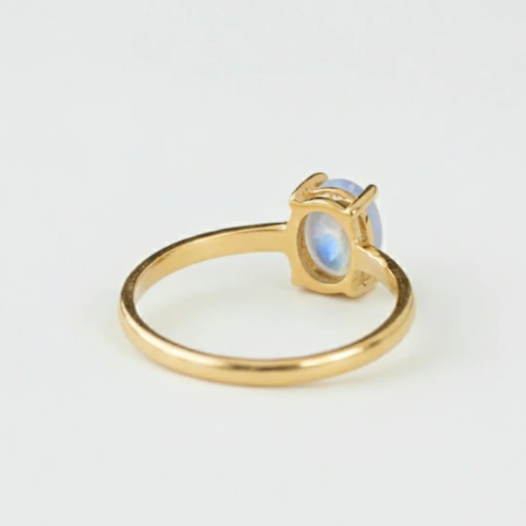 Yellow Gold Bezel-Set Moonstone Open Ring