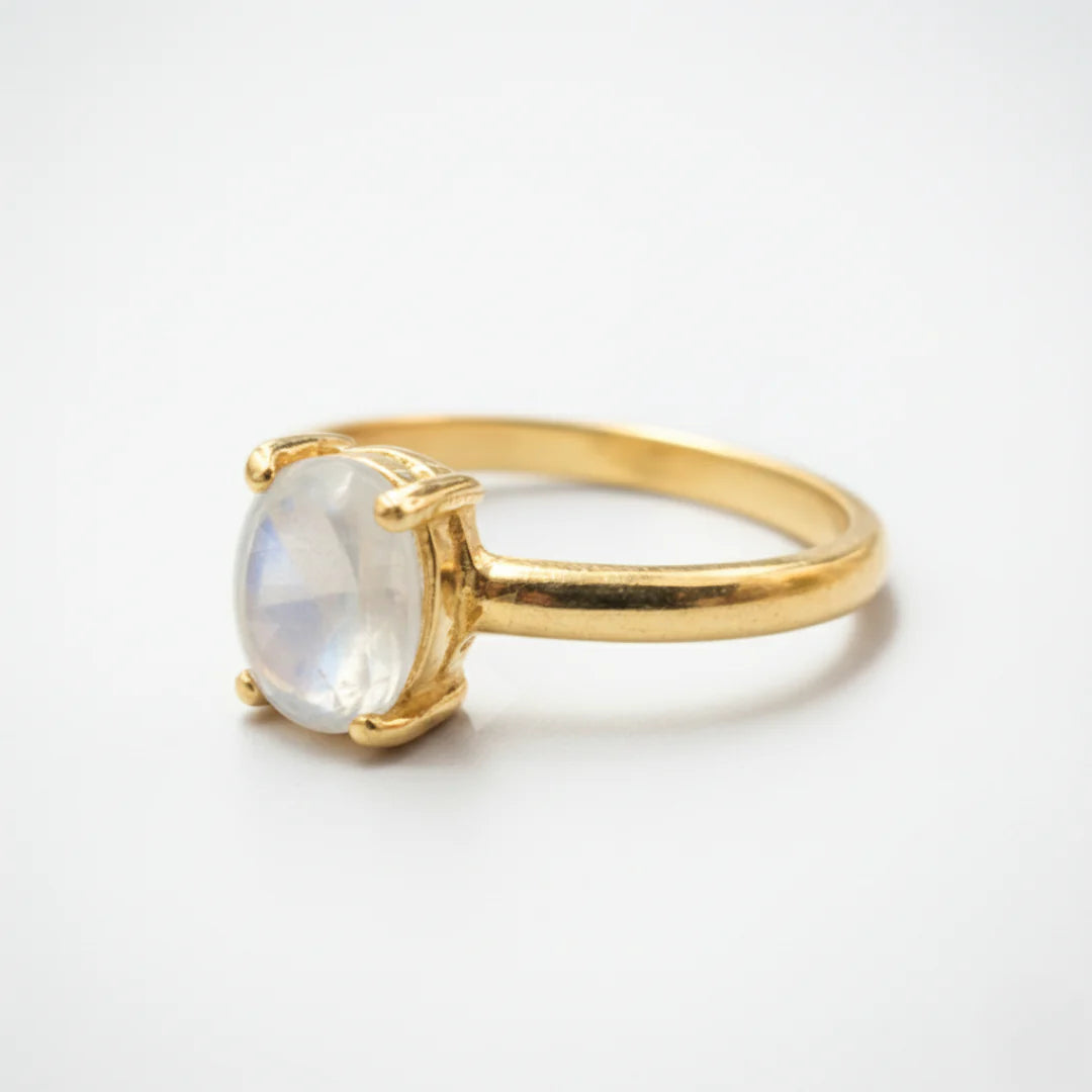 Yellow Gold Bezel-Set Moonstone Open Ring