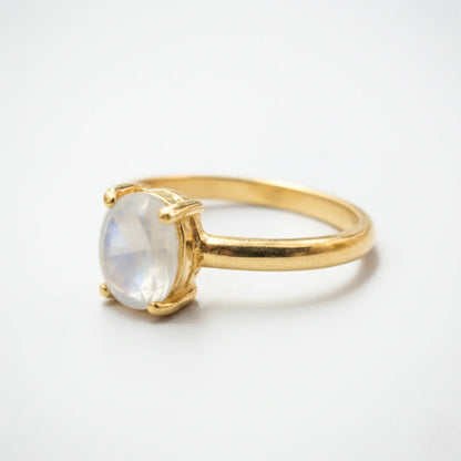 Yellow Gold Bezel-Set Moonstone Open Ring