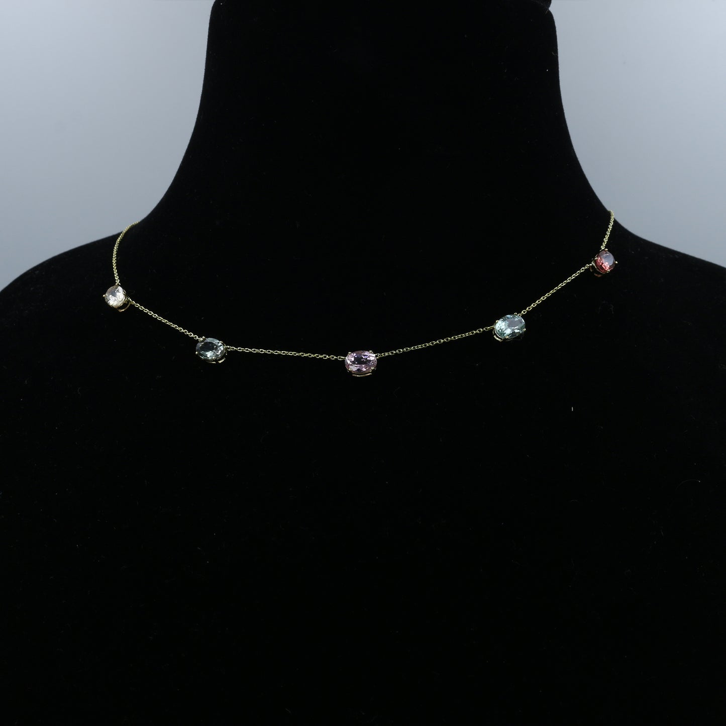 Rainbow Tourmaline Gemstone Station Necklace in 14K Gold