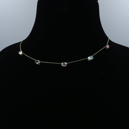 Rainbow Tourmaline Gemstone Station Necklace in 14K Gold
