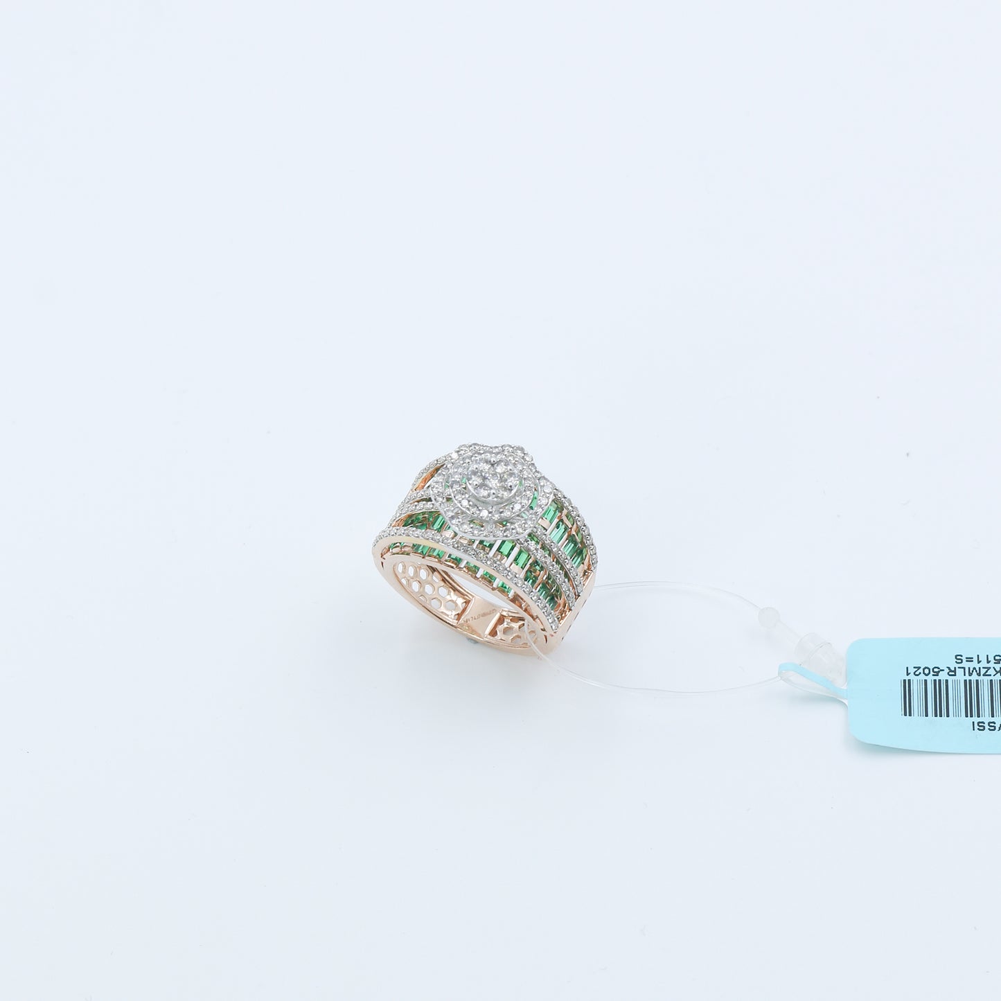 Diamond & Green Colorstone Wide Band Statement Ring