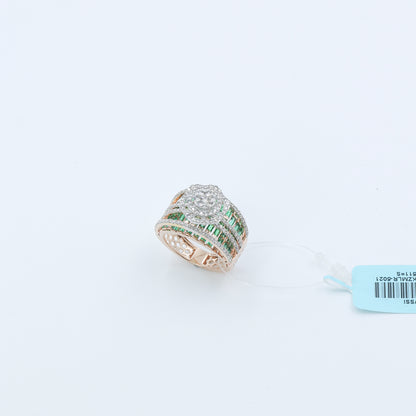 Diamond & Green Colorstone Wide Band Statement Ring