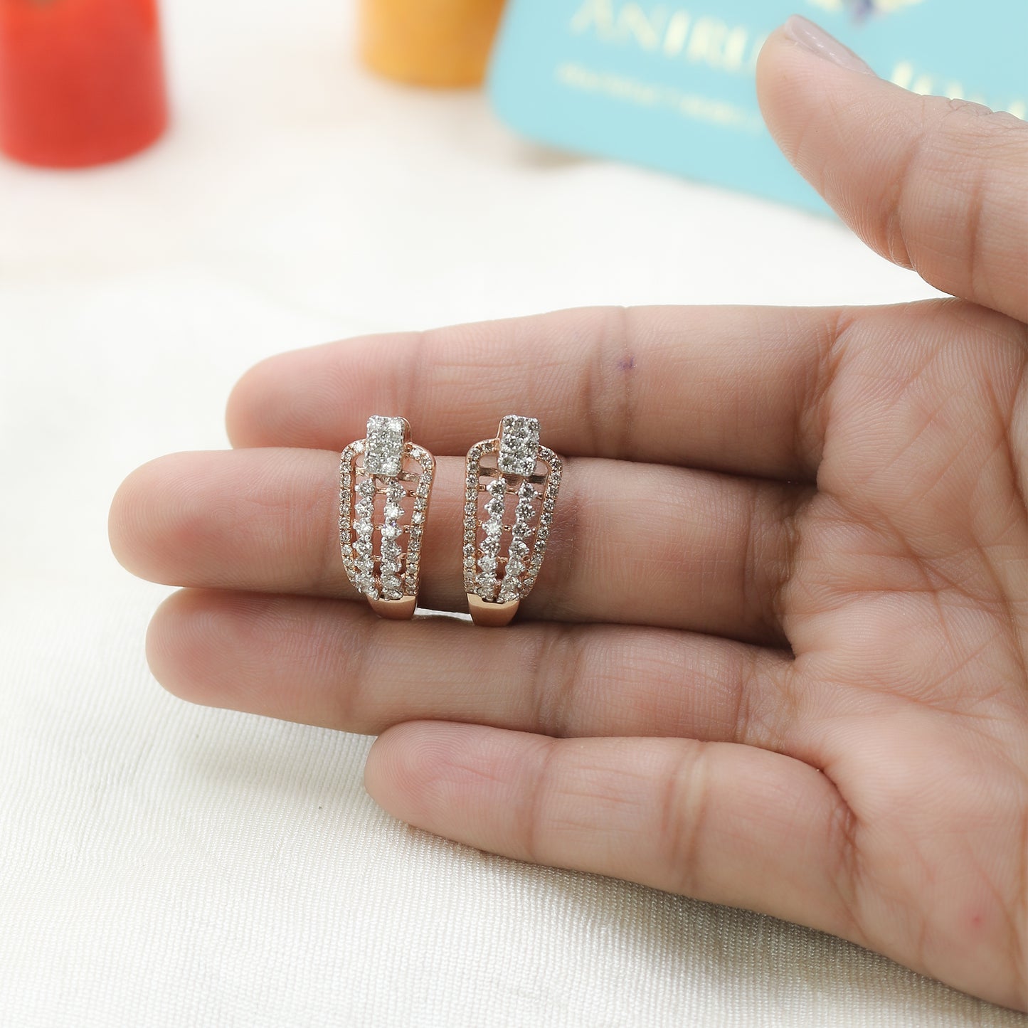 Diamond Tiered Architectural J-Hoop Earrings