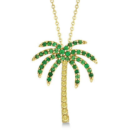 Tropical Palm Tree Gemstone Pendant Necklace
