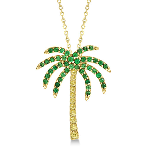 Tropical Palm Tree Gemstone Pendant Necklace