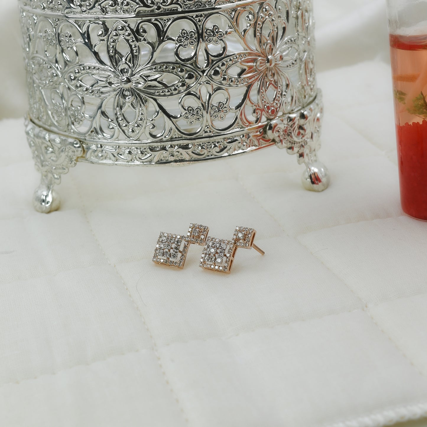 Diamond Geometric Drop Stud Earrings