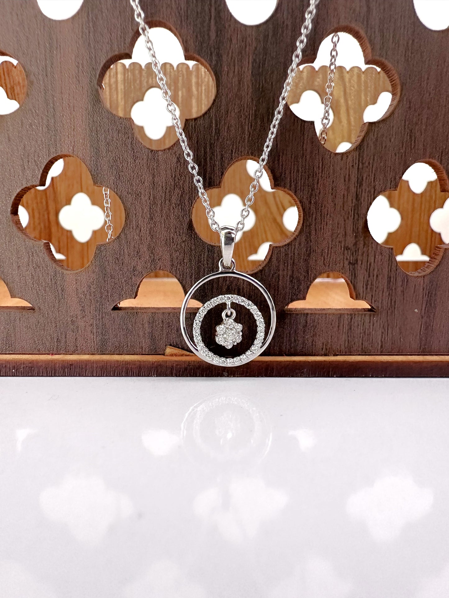 Dainty Double Circle Diamond Pendant Necklace