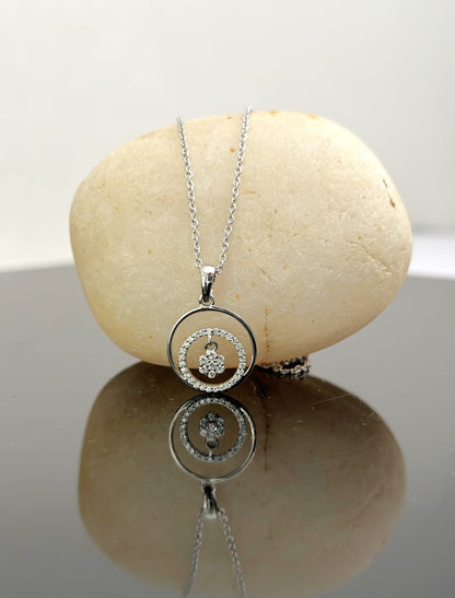 Dainty Double Circle Diamond Pendant Necklace