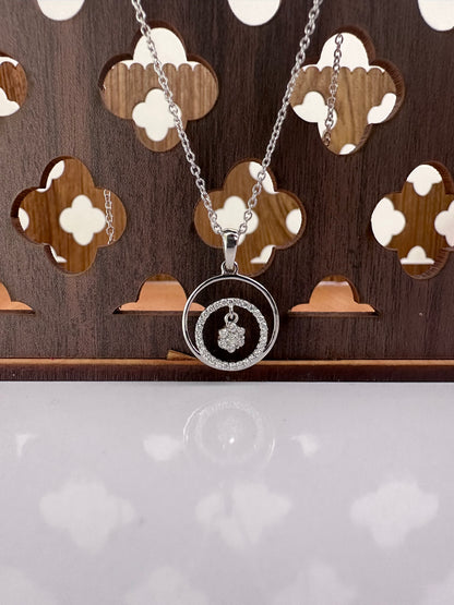 Dainty Double Circle Diamond Pendant Necklace