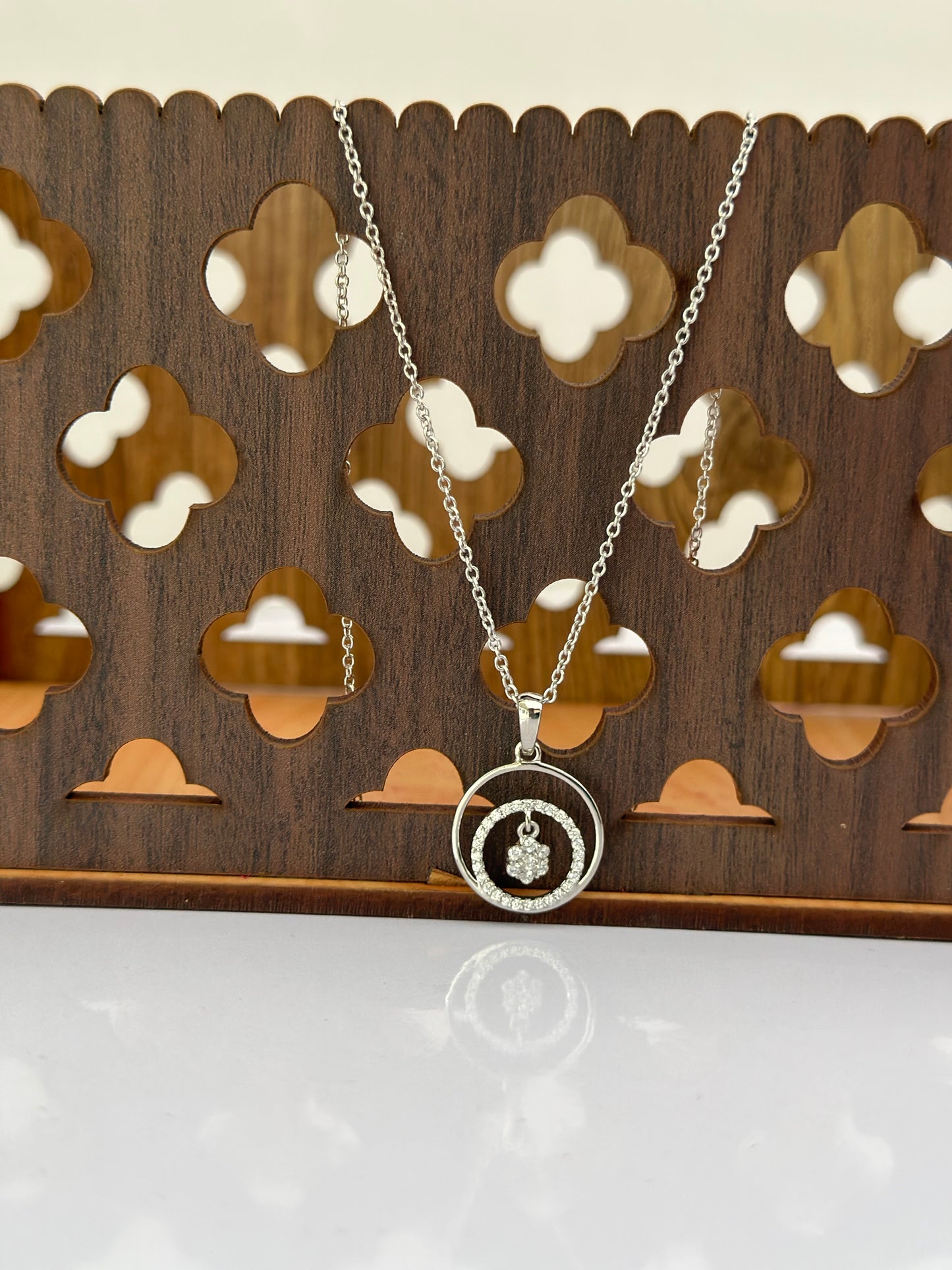Dainty Double Circle Diamond Pendant Necklace
