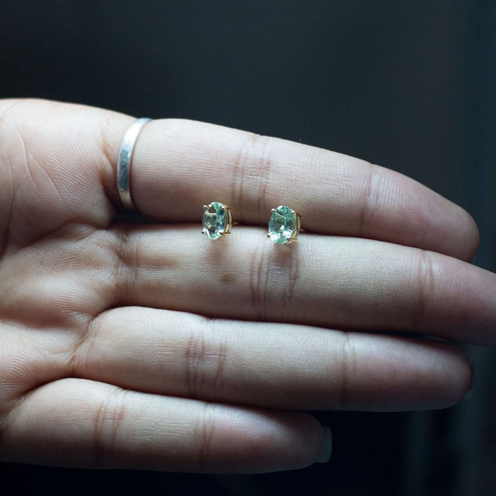 Yellow Gold Bezel-Set Tourmaline Stud Earrings