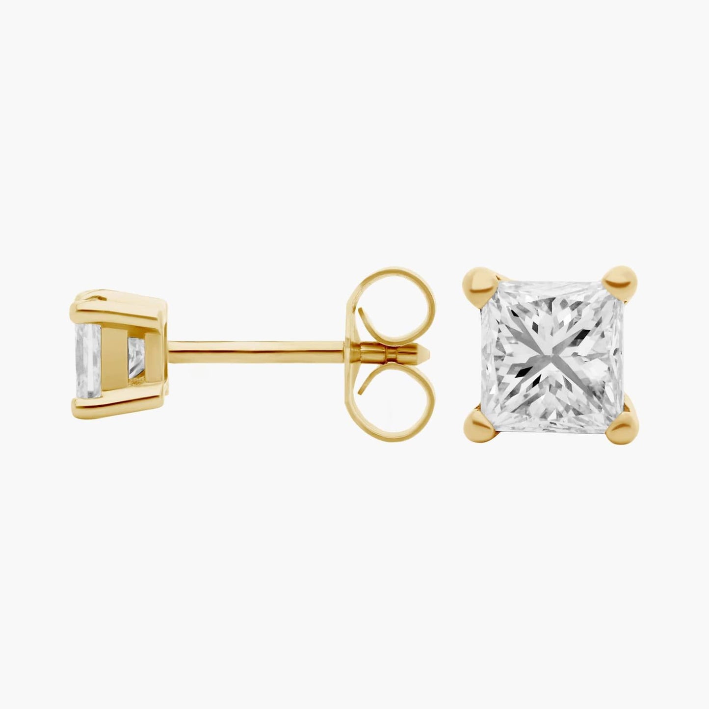 Emerald-Cut Style Diamond Studs in Gold