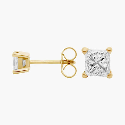 Emerald-Cut Style Diamond Studs in Gold