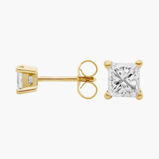 Emerald-Cut Style Diamond Studs in Gold