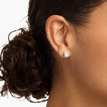 Emerald-Cut Style Diamond Studs in Gold