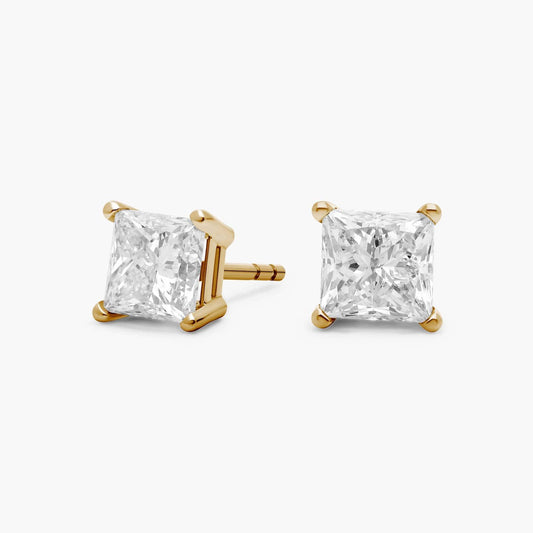 Emerald-Cut Style Diamond Studs in Gold