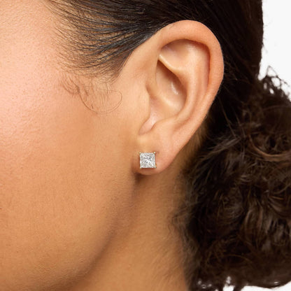 Emerald-Cut Style Diamond Studs in Gold